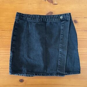 ASOS, Washed Black, Denim, Wrap Mini Skirt, Size UK10